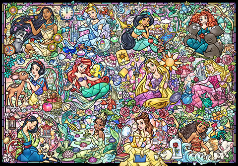 1000片 迪士尼 12女主角 彩繪玻璃（透明版）