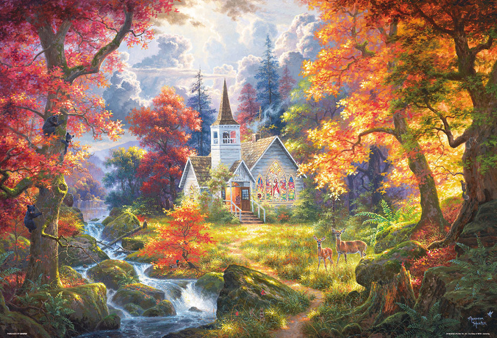 1000片 森林裡的小教堂  (油畫觸感)