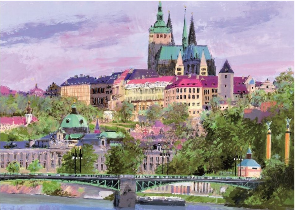 520片 油畫風景-布拉格城堡的夕景(夜光版)
